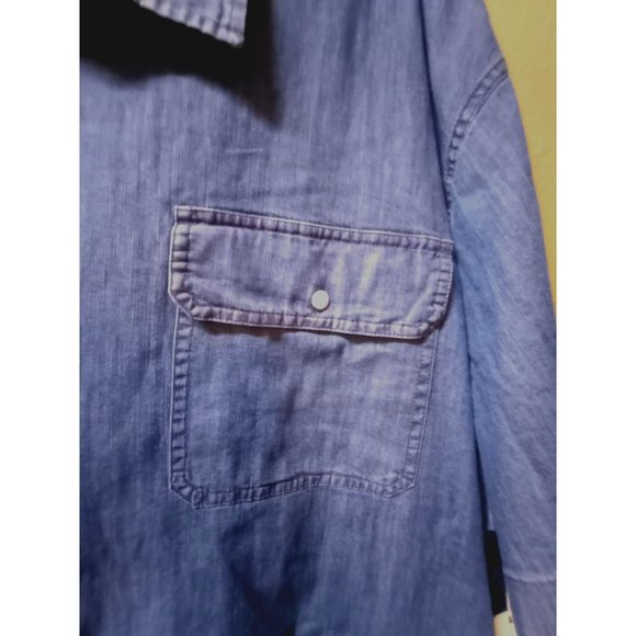 NWT Mutual Weave light weight blue short sleeve full button down collared shirt - Picture 3 of 7